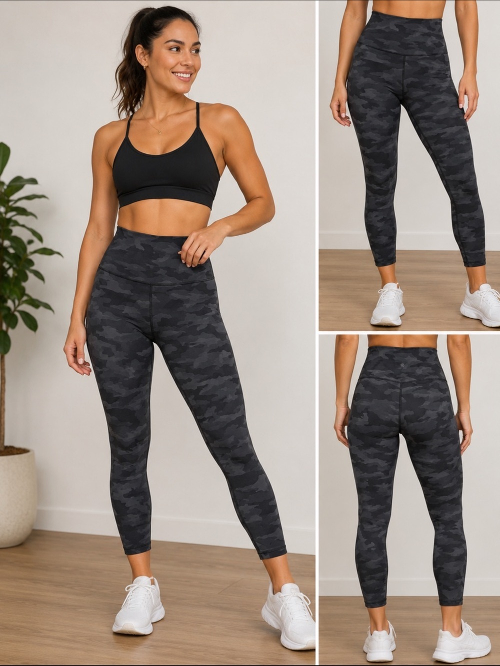 Athleta Elation 7/8 Camo Leggings Gray Black High Rise Size S